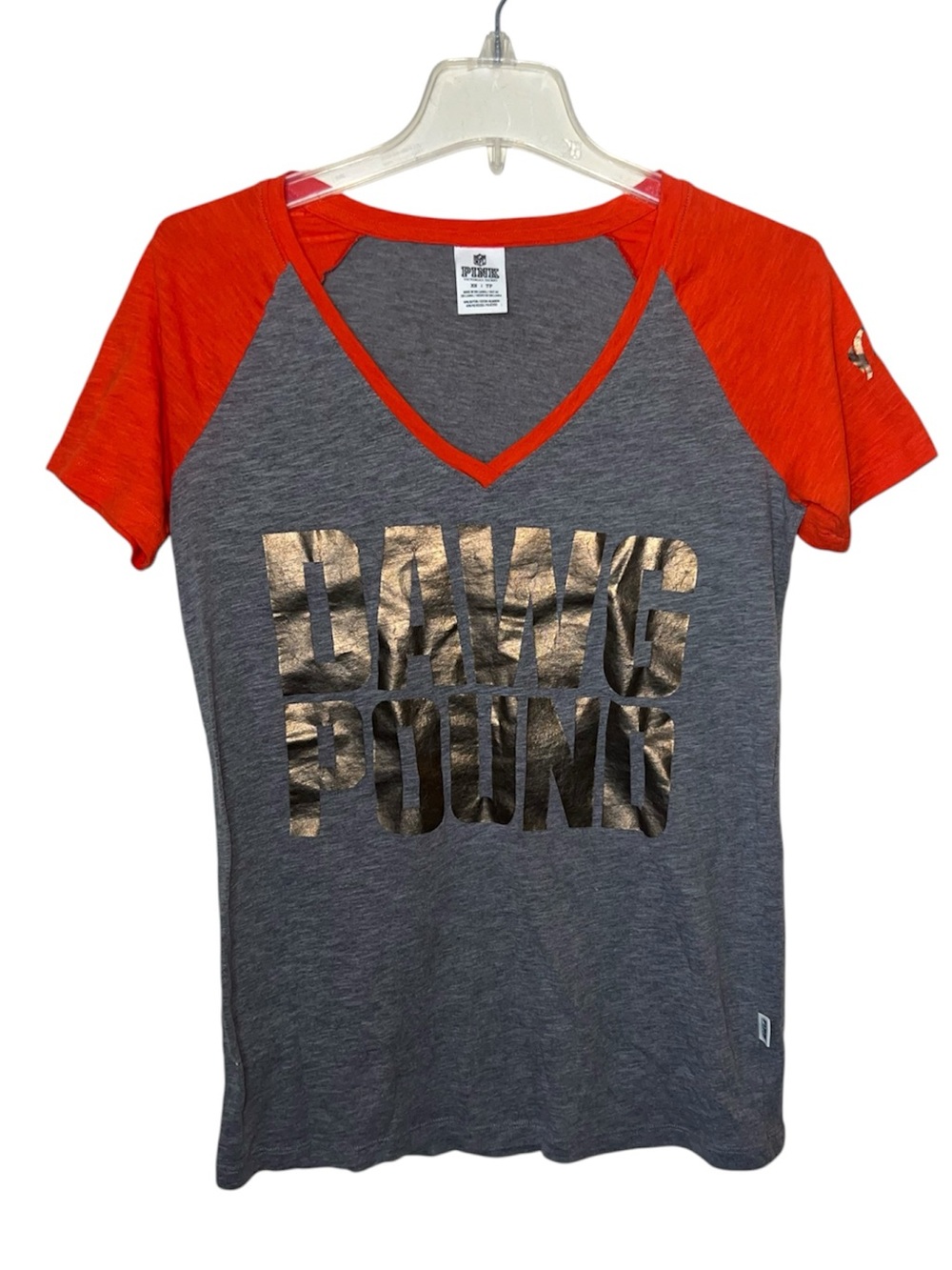 Victoria’s Secret Pink NFL Cleveland Browns Dawg Pound Vneck 2 Sides Graphic XS